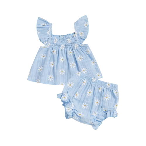 Loicainy Baby Toddler Girl Daisy Outfit 3 6 12 18 Months Smocked Flying Sleeve Babydoll Tops Elastic Waist Ruffle Shorts Cute Summer Clothes 2Pcs Clothes Set