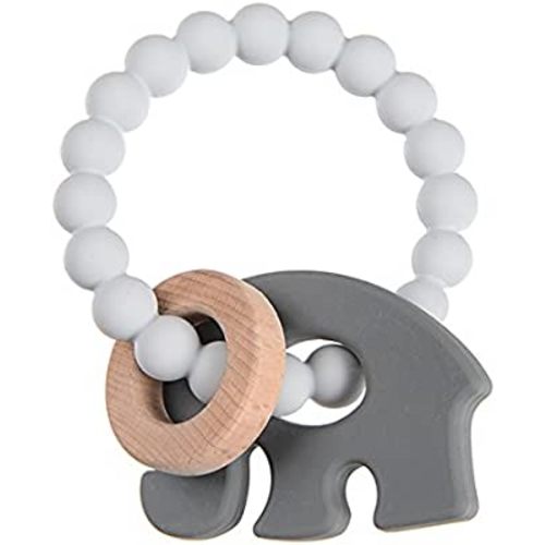 Chewbeads - Brooklyn Teething Toy - Silicone Teething Ring & Wood Teether for Infants, Babies & Toddlers - Baby Teether & Modern Baby Rattle - Medical Grade Silicone Baby Toy 3-6 Months - Grey