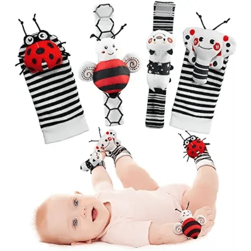 Infinno High Contrast Baby Toys Infant Rattle Socks and Wristband Set, Ideal Baby Sensery Toy Gifts for Newborn 0-12 Months, Perpect Black and White Toys for Boys and Girls As Baby Shower Gifts