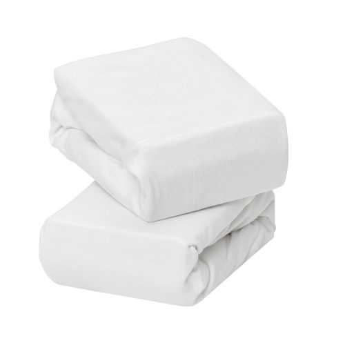 Clevamama Jersey Cotton Fitted Sheets for Bedside Crib - 46 cm x 83 cm x 10 cm - White (2 pack)