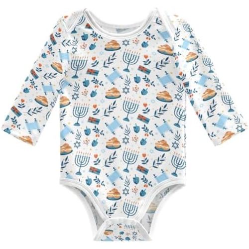 vvfelixl Baby Bodysuits Hanukkah Jewish Holiday Long Sleeve Cotton Baby Clothes for Boys Girls 0-24 Months