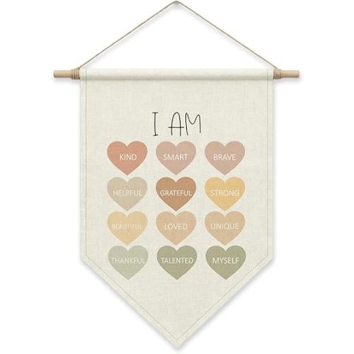 SHIEL-EVEN Kids Affirmations Wall Decor, Positive Posters for Classroom Daycare Kindergarten Wall Art, I Am Enough Smart Brave Sign, Playroom Nursery Play Room Decor for Toddler