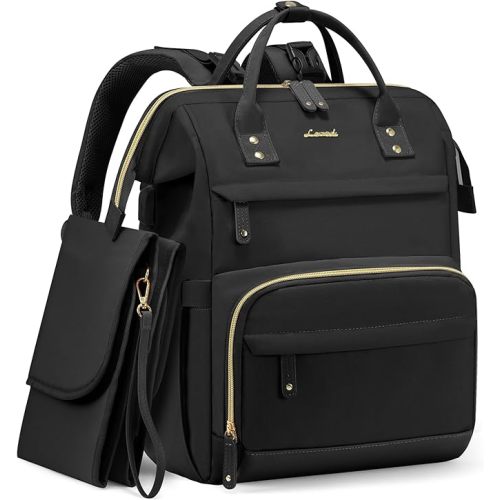 LOVEVOOK Diaper Bag Backpack, Baby Bag with Changing Station, Large Diaper Backpack for Moms Dads, Waterproof Leather Accents Baby Boy and Girl Bag for Travel Baby Essentials, Black