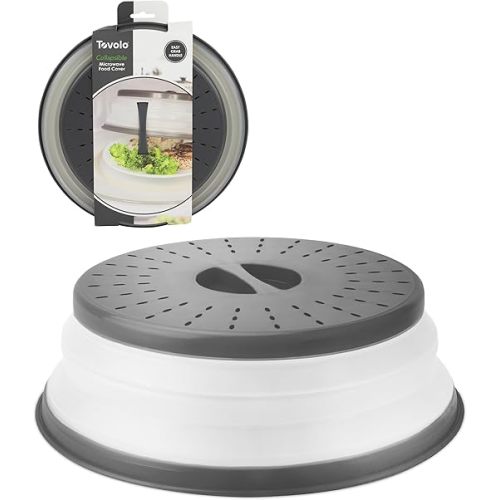 Tovolo Microwave Splatter Cover for Food, Medium (Charcoal) - Collapsible & Vented Silicone Splatter Guard Lid - Microwave Plate & Dish Cover with Handle - BPA-Free Kitchen Gadget for Meal Prep