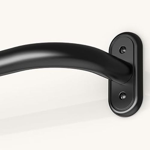 Wrap Around Curtain Rods Black, Blackout Heavy Duty Curtain Pole for Windows 28 to 48 Inch, 1" Decorative Room Darkening Curved Modern Drapery Rod (Matte Black/Unique Design/All Metal)