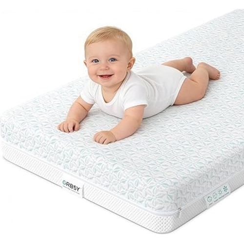 4 in 1 Crib Mattress, 6" Dual Sided Memory Foam Toddler Bed Mattress, Cotton Heat & Tencel Cooling Cover, Firm Breathable Baby Mattress for Infant & Toddler, Waterproof Linning & Washable