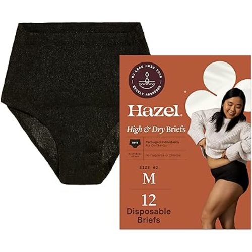 Hazel Disposable Women’s Underwear, High-Waist Pull-Ups for Postpartum & Incontinence, Ultra-Thin, Black, Medium 12-Count