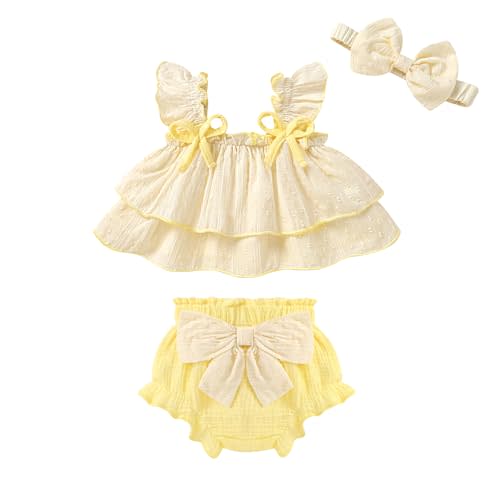 YOUNGER TREE Baby Girl Clothes Infant Ruffle Tops Dress Shorts Set Bloomers Toddler Sleeveless Summer Outfits with Headband