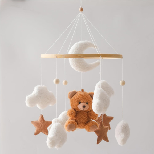 EERKEOD Baby Crib Mobile Bear Nursery Mobile for Boys Girls Teddy Velvet Mobile Nursery Decor for Infant Bedroom Hanging Baby Mobile for Bassinet Newborn Baby Gift（Brown Bear）
