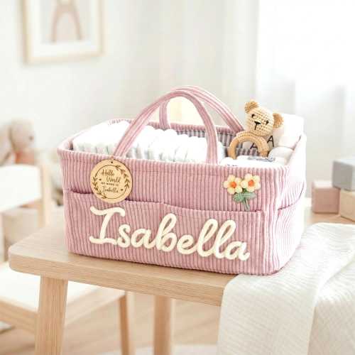 Blush Pink Diaper Caddy : Personalized Custom Name Nursery Organizer