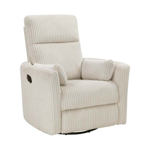 Lexicon Traverse Corduroy Swivel Glider Reclining Chair in Beige