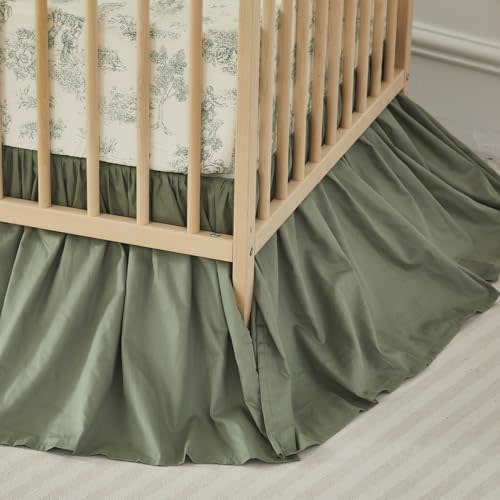 Brandream Crib Bed Skirt for Baby Girls Boys Gray Boho Bohemian Neutral Solid Cotton Toddler Bedskirt Farmhouse Chic Ruffle, Vintage Green