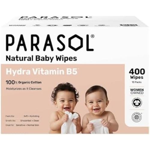 Parasol 100% Organic Cotton Baby Wipes with Hydra~Vitamin~B5, 400 Count, 10 Pack of 40