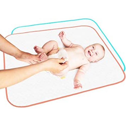 Portable Changing Pad - Waterproof Reusable Baby Changing Mats for Girls Boys - Large Size 25.5”x31.5” Pack of 2 - Reinforced Seams & Free Storage Bag - Change Diaper Mat On The Go - Warranty 2 y