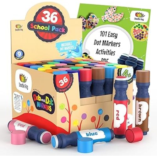 DOODLE HOG Washable Dot Markers for Toddlers 1-3 Years, 36 Colors Bingo Markers, Paint Markers for Kids Preschool, Non Toxic Arts and Crafts Supplies
