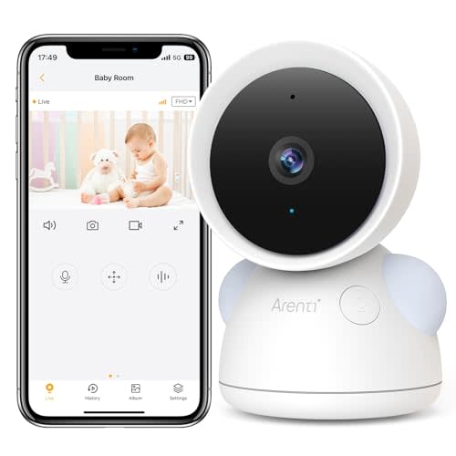 ARENTI Baby Camera D3, 3MP WiFi 6, 360° PTZ Indoor Security Camera with App | 3MP NV, 2.4G WiFi, Auto Tracking, Temp Sensor, 1-Click Call, Night Light, 2-Way Audio, Lullabies, White Noise, 256G SD Slot