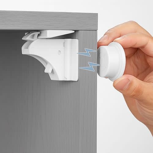 12 Pack Magnetic Child Safety Locks for Cabinets & Drawers – No Drill Baby Proofing Kit with 2 Keys – Invisible Cabinet Locks, Baby Proof Drawer Locks, Magnetic Cupboard Locks, Adhesive & Screw Mount