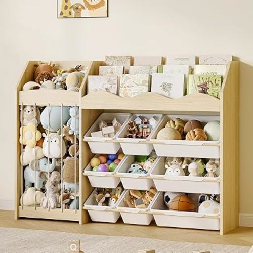 EXPERLAM Toy Storage Organizer, Scalloped Bookshelf, Plush Holder, 9 Bins