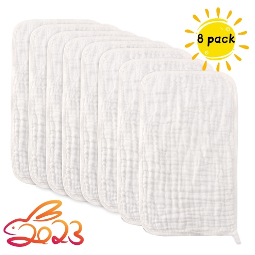 Muslin Burp Cloths Baby Burp Clothes - Burp Rags for Boy Girls Muslin Bibs 6 Layers Large 20''x10'' 100% Cotton Hand Washcloths Soft Absorbent (8 Pack)