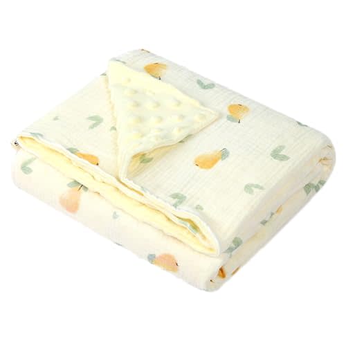 Baby Boys Girls Minky Blanket with Muslin Cotton Front and Dotted Fleece Backing, Soft Nursery Receiving Blankets for Newborn Toddler Crib Stroller Car Seat (Pear)