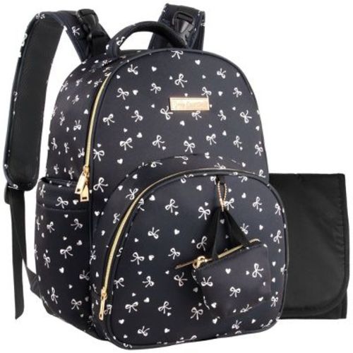 Baby Essentials 3 in 1 Diaper Bag Backpack, Changing Pad & Pacifier Pouch for Newborns - Smooth, Sheek, Padded in Design, Black White Bow Print