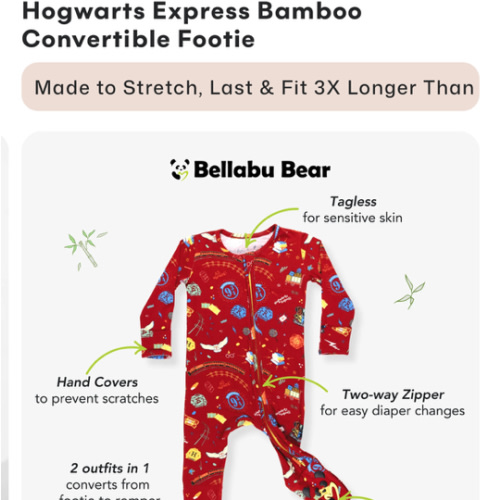 Hogwarts Express Bamboo Convertible Footie