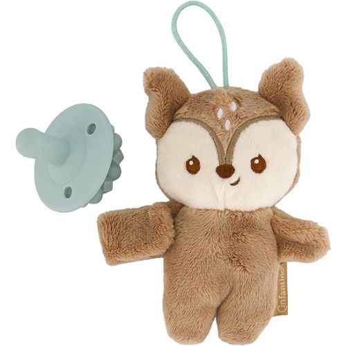 Infantino Snuggle & Soothe PaciPal - Soft Fabric Pacifier Pal with Premium Silicone Pacifier for Baby's Comfort and Self-Soothe, Deer