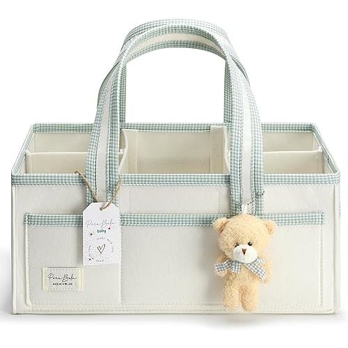 PeraBella XL Diaper Caddy Organizer With Handle, Baby Shower Gifts Basket Bag, Registry Search Must Haves Items, Newborn Girl Boy Nursery Storage Organizer, Baby Bag Essentials, Car Diaper Caddy Cart