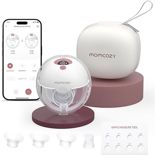 Momcozy M5 Smart APP Controlled Wearable Breast Pump, Hands-Free Wireless Electric Pump, 3 Modes 9 Suction Levels, BPA-Free, Portable Lightweight, 24mm Flange, 2-Pack Quill Gray