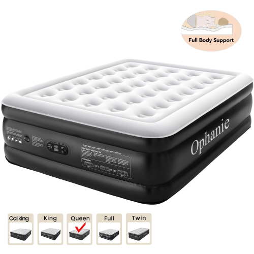 Free Shipping! Ophanie Queen Air Mattress, 18-Inch Elevated Inflatable Bed with Built-in Pump, Durable PVC, Portable, Black