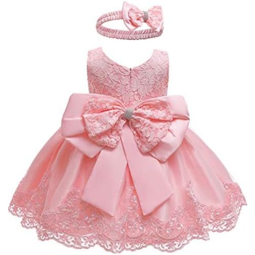 LZH Baby Girls Ruffle Lace Bowknot Flower Dress for Pageant Party Wedding