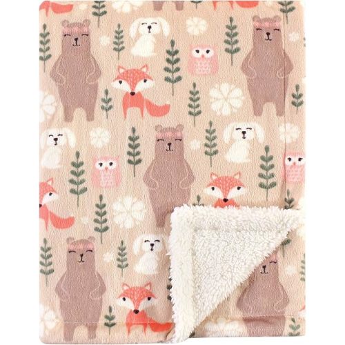 Hudson Baby Unisex Baby Plush Mink and Sherpa Blanket, Girl Forest, One Size