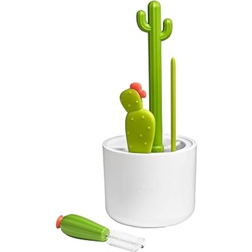 Boon Cacti Bottle Cleaning Brush Set - Includes Bottle Brush, Nipple Brush, Detail Brush, and Straw Brush - Baby Bottle Brush Set for Bottle Drying Rack - Baby Essentials - 4 Count