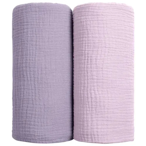 lulumoon Muslin Swaddle Blanket Baby - Cotton Swaddling Blanket Soft Baby Receiving Blankets Neutral 2Pack(Purple)