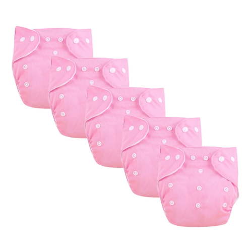 QIEZHON Baby Cloth Diapers 5 Pack with Inserts Adjustable Washable and Reusable Pocket Diapers for Baby Girls for 0-3 Years with Adjustable Wrap Pink