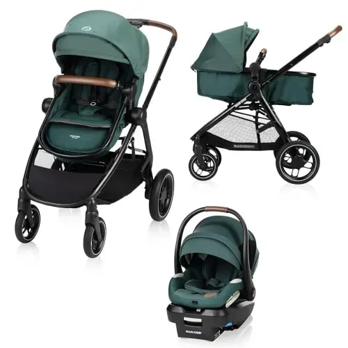 Maxi-Cosi New Generation Zelia Luxe 5-in-1 Modular Travel System, Carriage Mode, Reversible Toddler Seat, Mico Infant Car Seat (included), Enhanced All-Terrain Wheels, Use from Birth – Essential Green