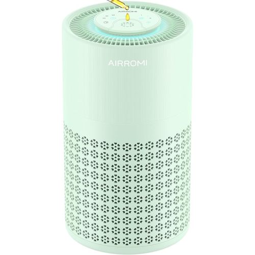 AIRROMI Air Purifier for Bedroom with HEPA 3-in-1 Filter, Pet Air Purifier for Home Cat Pee Smell, Covers Upto 990 Ft², Quiet 360°intake Air Cleaner for pet hair,allergies,Dust,Smoke A2001 Green