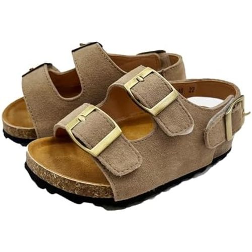 Kids Toddler Sandals Boys Girls Cork Footbed Sandal Comfort Double Buckle Slip On Slippers with Adjustable Back Strap