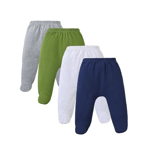4 Pack Baby Footed Pants: Soft Cotton Spandex Pants with Feet Pull on Bottoms for Infant Unisex Baby Boys Girls