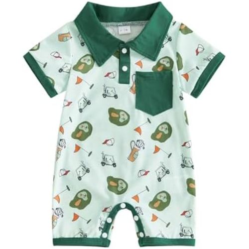 Newborn Baby Boy Golf Outfit Golf Cart Onesie Polo Shirt Romper Short Sleeve Jumpsuit Cute Infant Summer Clothes