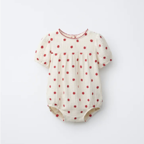 EMBROIDERED FLORAL ROMPER - Ecru / Red | ZARA United States
