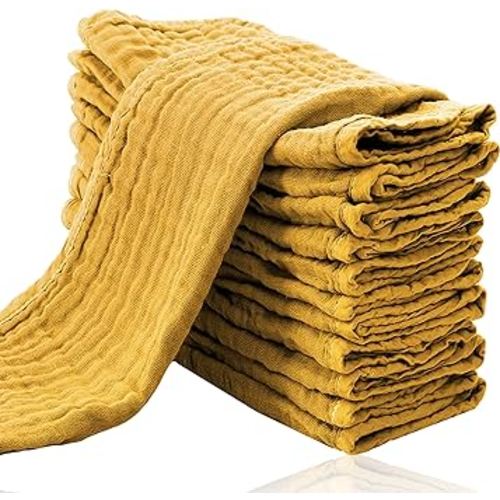 Cute Castle 12 Pack Muslin Burp Cloths for Baby - Ultra-Soft 100% Cotton Baby Washcloths - Large 20'' by 10'' Super Absorbent Milk Spit Up Rags - Burpy Cloths for Unisex, Boy, Girl - Honey