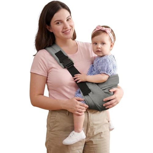 Baby Sling Carrier, Adjustable Baby Carrier Newborn to Toddler Carrier for 8-40lbs, Toddler Sling Carriers, Toddlers Hip Carriers, Grey