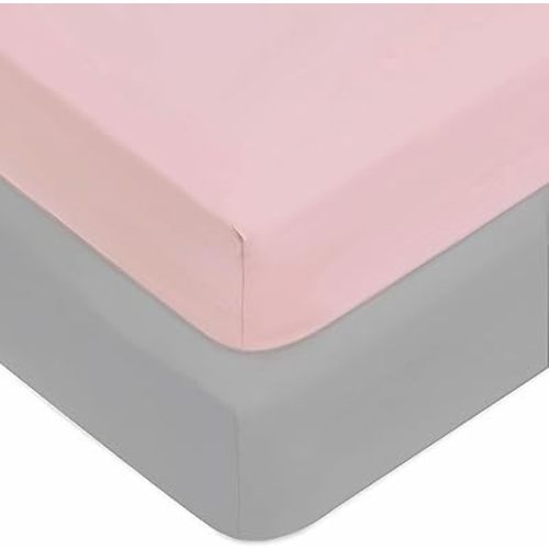 American Baby Company 2 Pack Fitted Crib Sheets 52" x 28" - Ultra Soft Microfiber Crib and Toddler Bed Sheets, Gray/Pink, Neutral for Boys & Girls