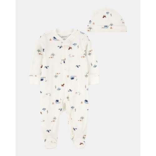 Baby 2-Piece 2-Way Zip Sleep & Play & Cap Set - Ivory/Blue | Carter's