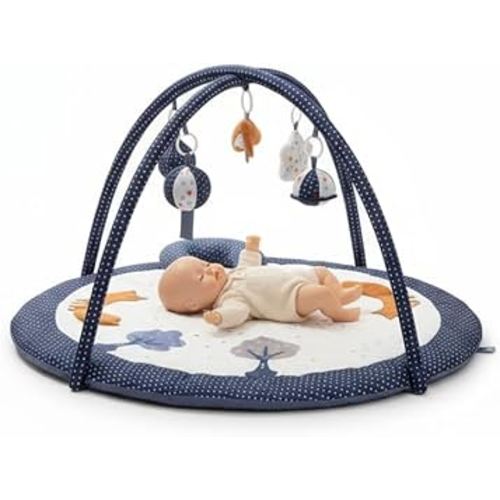 Baby Play Gym Mat,Tummy Time Mat - 100% Cotton Soft Playmat with 6 Detachable Toys for Tummy Time,Machine Washable,Sensory Development Gift,Little Fox