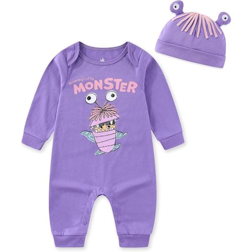 Disney Monsters Inc. Baby Girls Coverall with Cap 2 Piece Set for Newborn and Infant