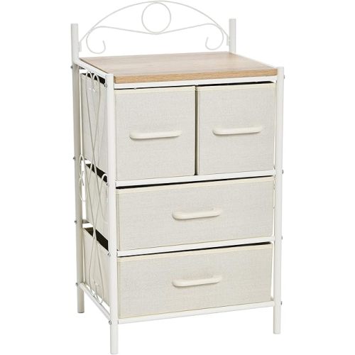 Household Essentials Victorian Style 4-Drawer Storage Organizer Unit, White and Beige
