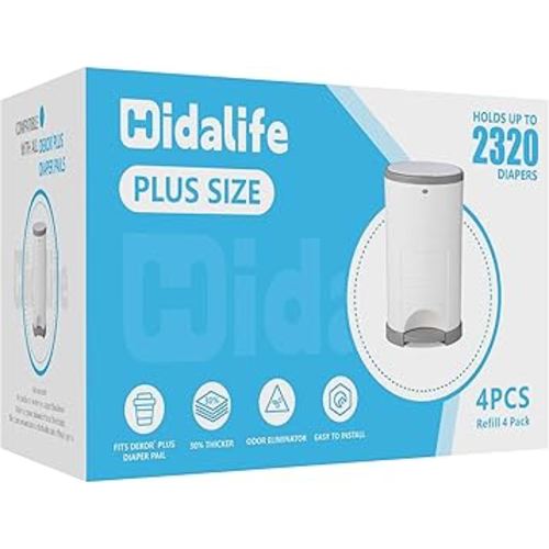 HIDALIFE Refills Compatible with Dekor Plus Diaper Pails, Disposable Diaper Trash Bags, Extra Thick Diaper Pail Refill Liners, Hold Up to 2320 Diapers (4 Pack)
