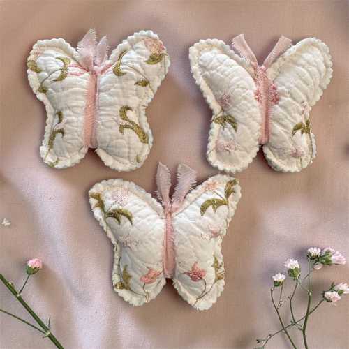 Upcycled Quilt Butterfly Canopy Clips, Blush Sage Accents, Nursery Decor, Set of 3